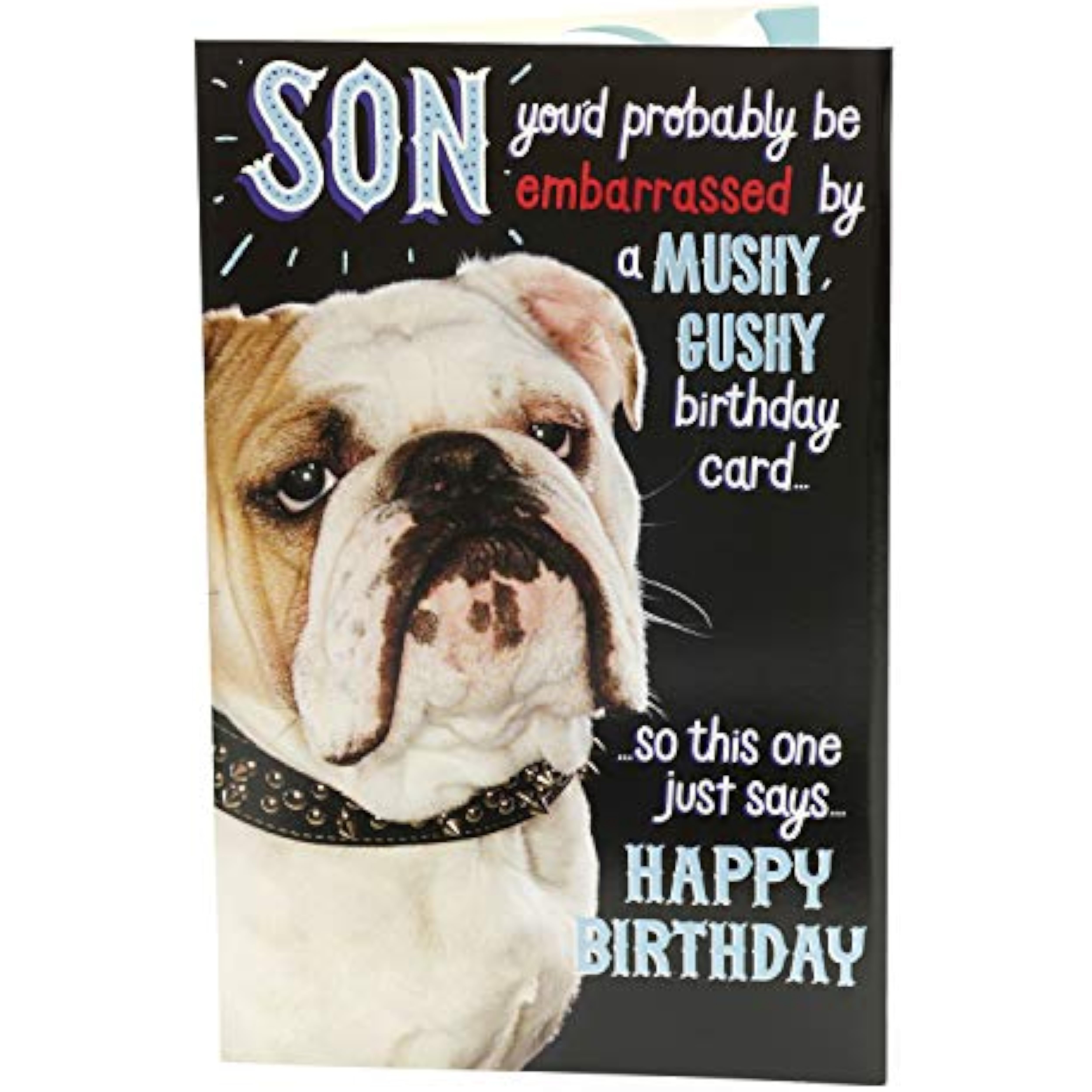 UK Greetings birthday card for son featuring a humorous design, perfect for celebrating with a fun and heartfelt message.
