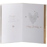 UK Greetings birthday card for the one I love featuring a heartfelt hearts design, perfect for celebrating special occasions.