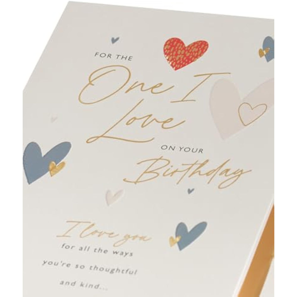 UK Greetings birthday card for the one I love featuring heartfelt hearts design, a greeting card perfect for special occasions.