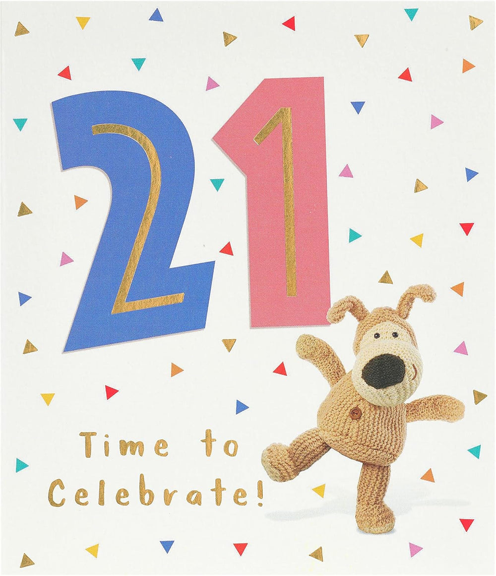 UK Greetings Boofle 21st Birthday Card showing a colorful illustration of Boofle character on greeting card for 21st birthday celebrations