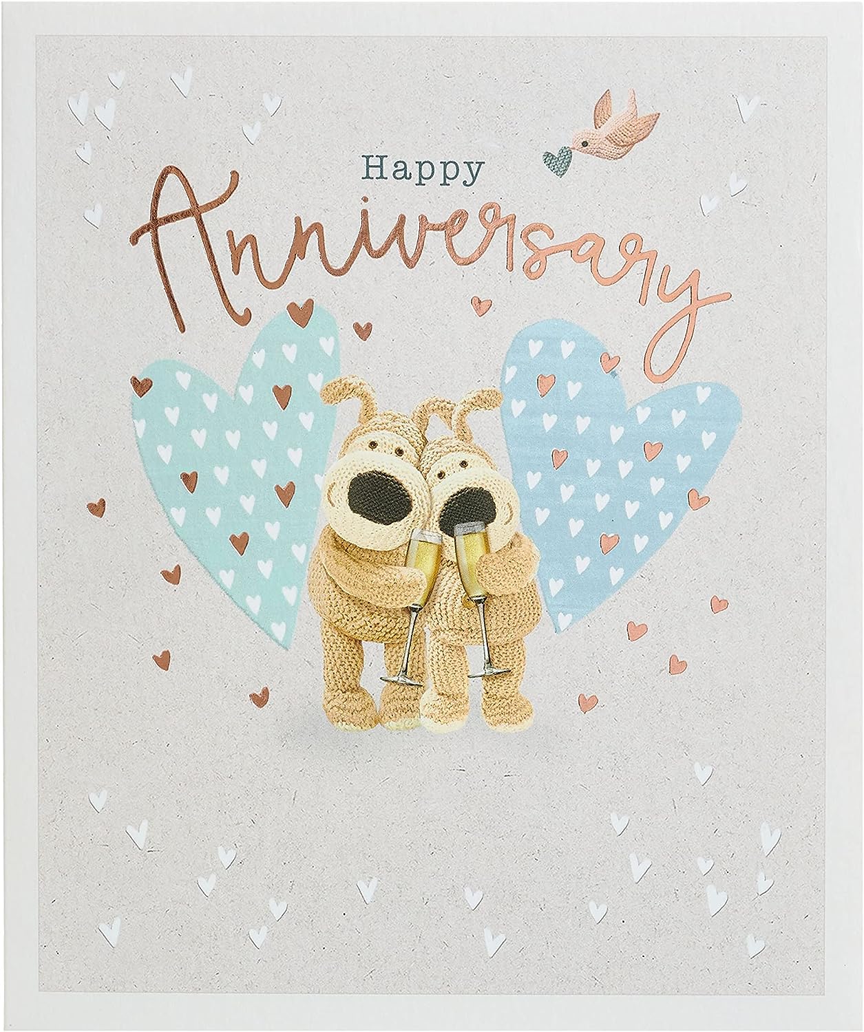 UK Greetings Boofle anniversary greeting card featuring colorful cartoon character and festive design for special occasions.