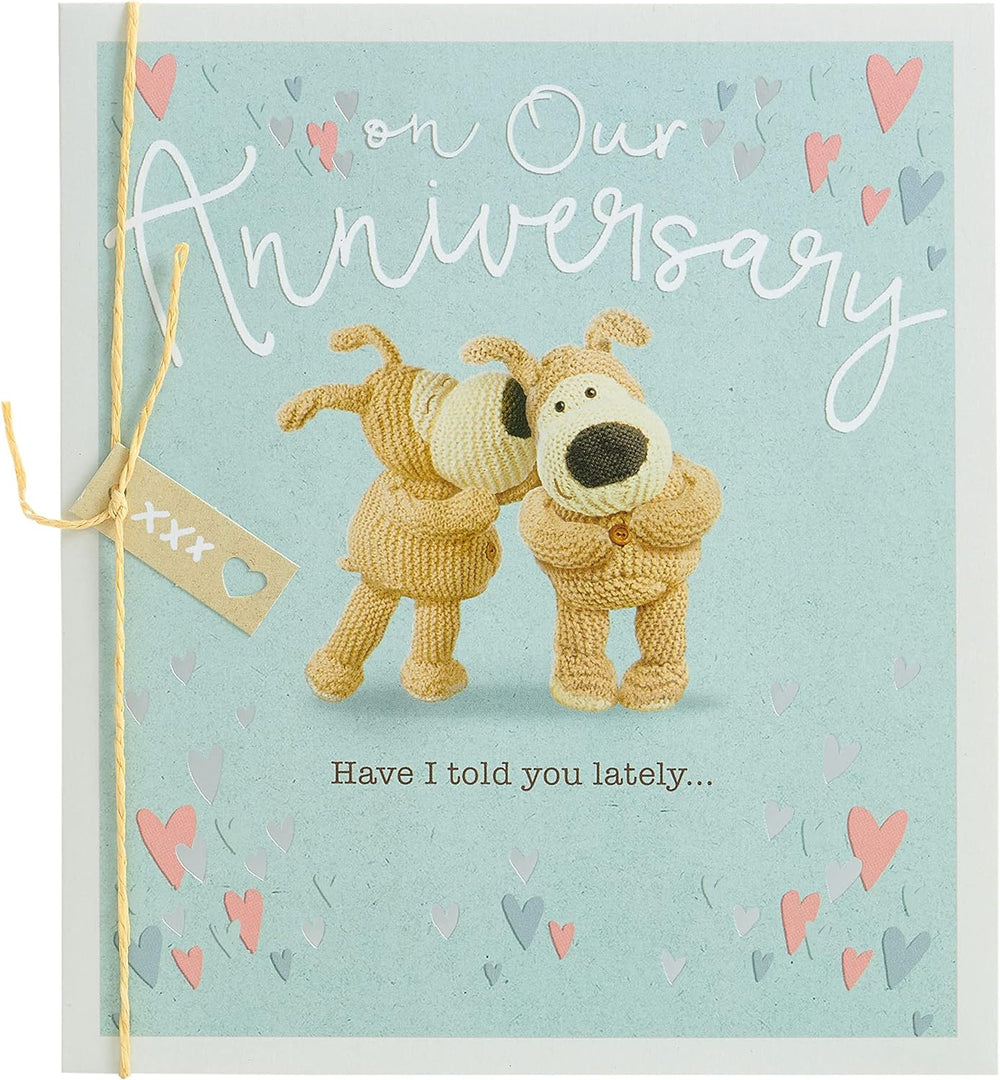 UK Greetings Boofle anniversary greeting card for husband or wife with cute design and envelope, perfect for celebrating special occasions.
