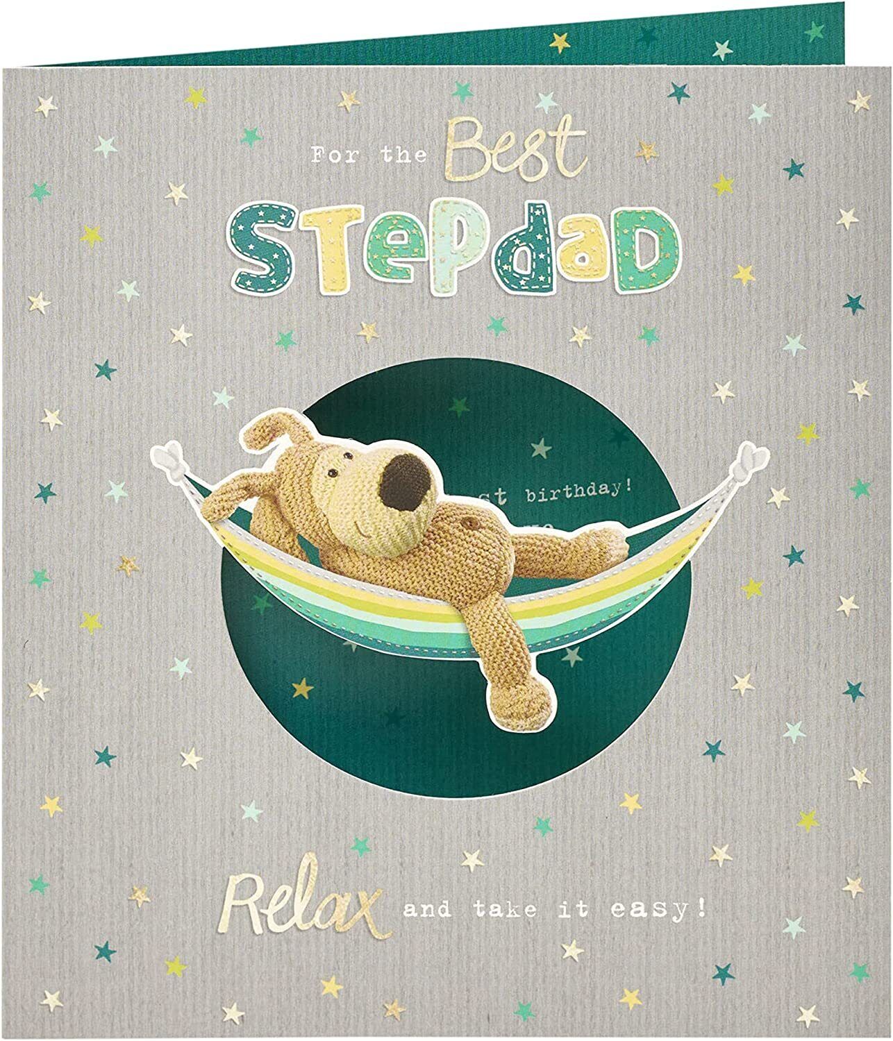 UK Greetings Boofle best stepdad birthday card, colorful greeting card featuring Boofle for celebrating stepdads.
