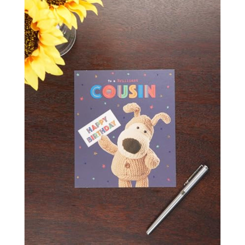 UK Greetings Boofle birthday card for cousin featuring a cute design, perfect for sending warm birthday wishes.