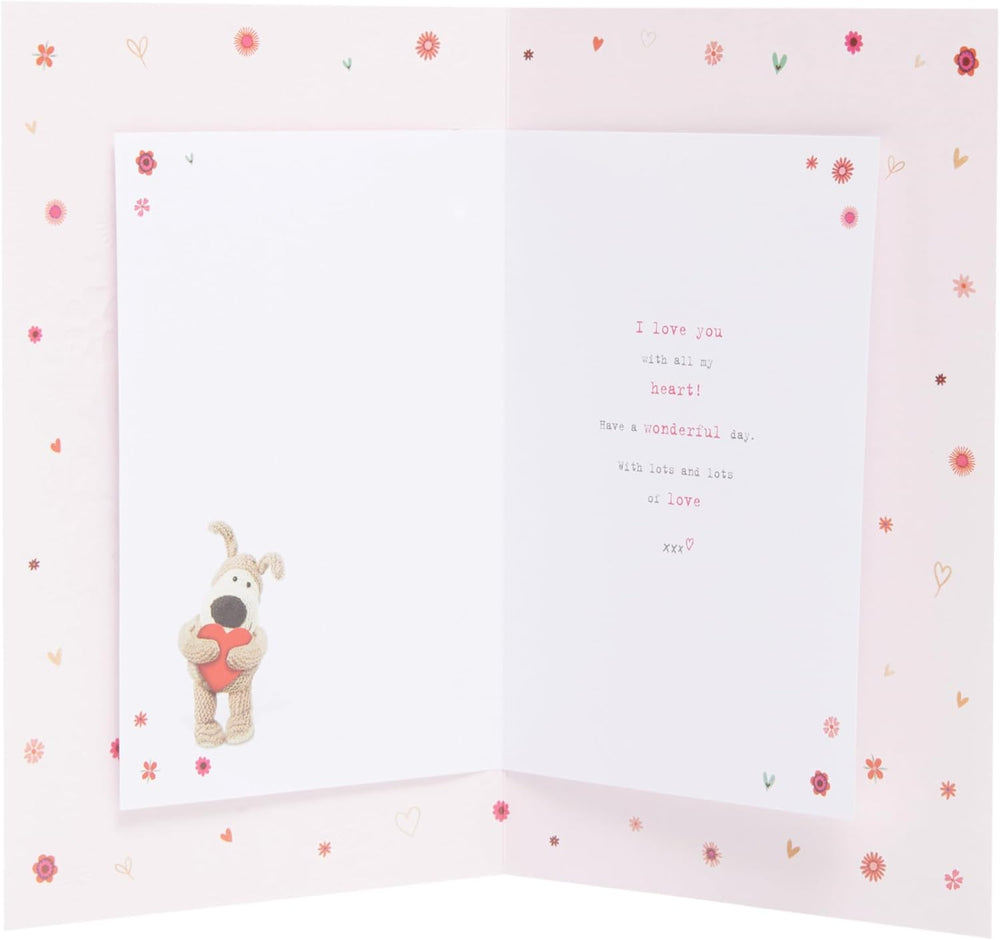 UK Greetings Boofle birthday card for girlfriend with a cute design, featuring colorful illustrations and cheerful greeting imagery.