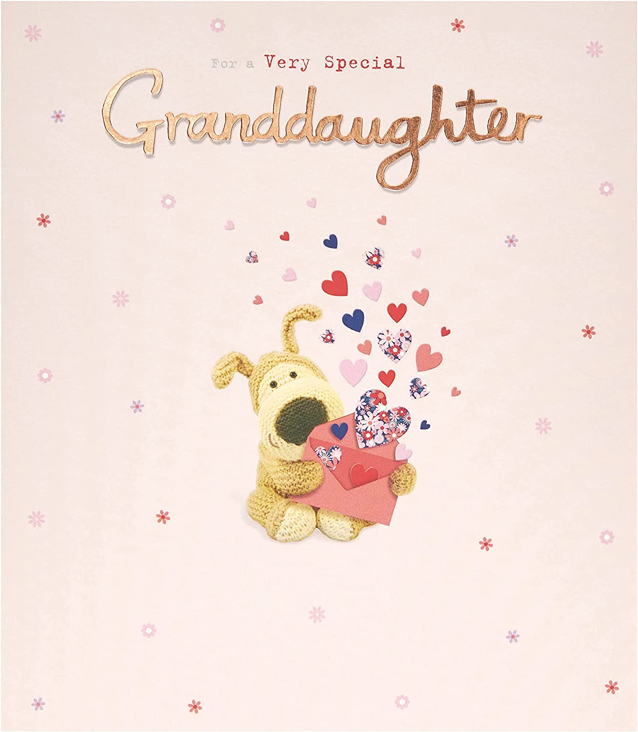 UK Greetings Boofle birthday greeting card featuring colorful illustrations for granddaughter on her special day.