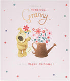 UK Greetings Boofle birthday card for Granny with watering flowers design and envelope, featuring a cute, colorful greeting card image.