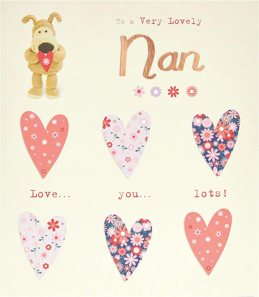 UK Greetings Boofle birthday card for Nan featuring a cute design with a heart and envelope, perfect for celebrating her birthday.