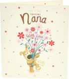 UK Greetings Boofle Bouquet of Flowers Nana birthday card featuring colorful floral design and cheerful illustration.