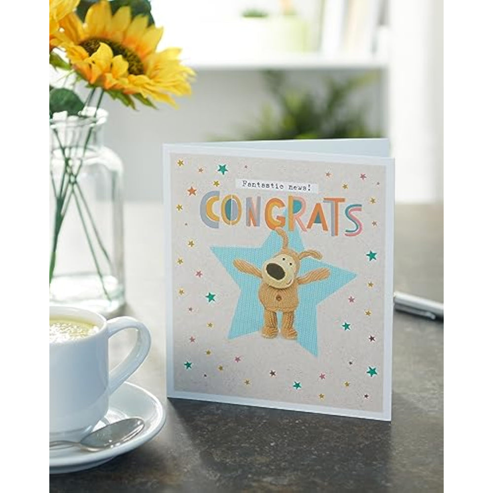 UK Greetings Boofle congratulations greeting card featuring cute design for him, her, or a friend, perfect for celebrating special occasions.
