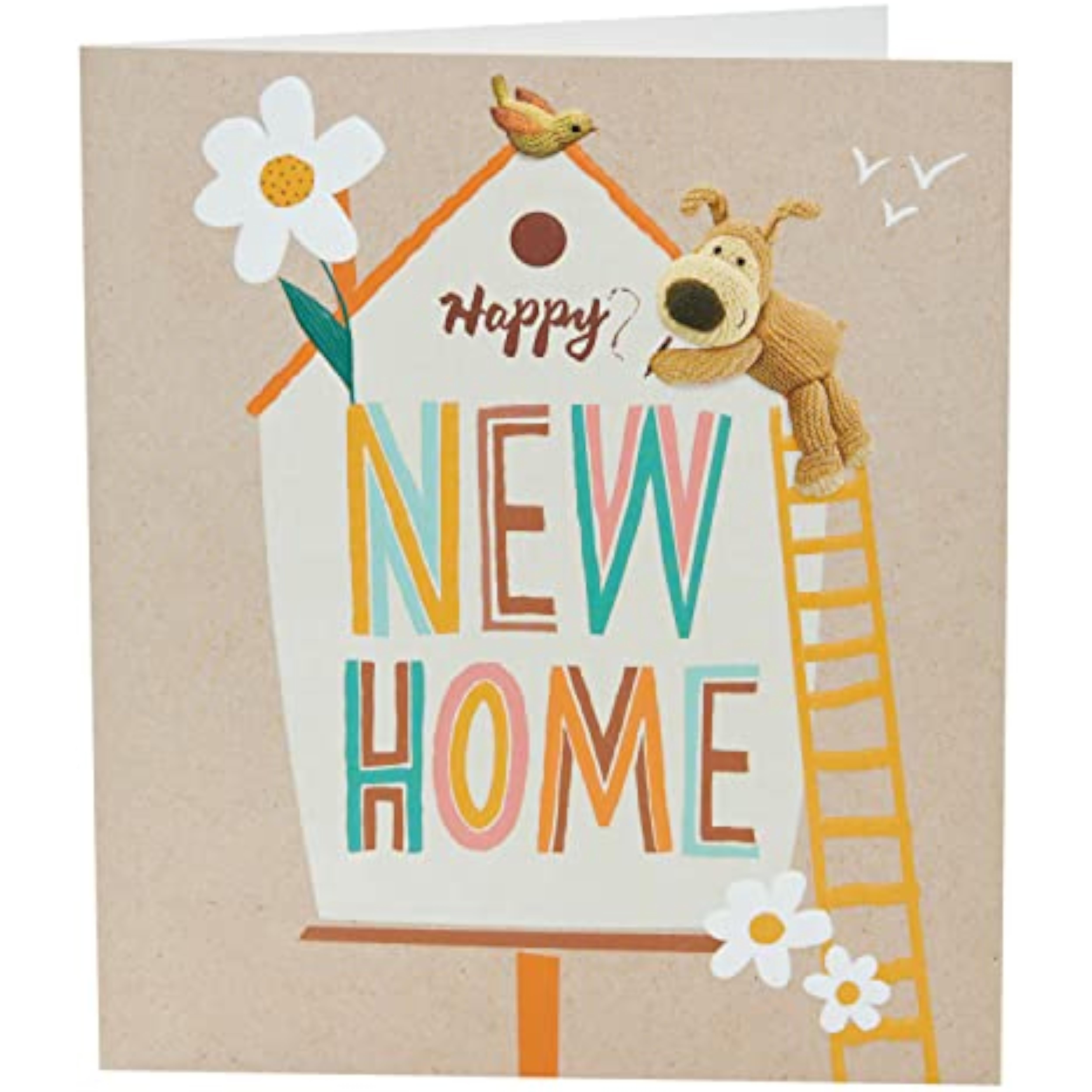 UK Greetings Boofle congratulations greeting card for a new home, featuring adorable Boofle character and cheerful design.