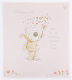 UK Greetings Boofle design birthday card featuring colorful cartoon character and festive message, perfect for celebrating birthdays.