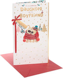 UK Greetings Boofle Christmas greeting card featuring a cute cuddly illustration of a daughter and her boyfriend.