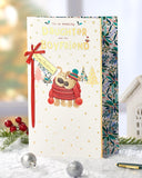 UK Greetings Boofle Christmas greeting card featuring an embellished cuddly daughter and her boyfriend illustration.