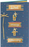 UK Greetings Boofle Father's Day card for Dad, featuring a colorful illustration of Boofle on a greeting card.
