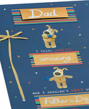 UK Greetings Boofle Father's Day card for Dad, featuring colorful cartoon character and festive design for special occasion.