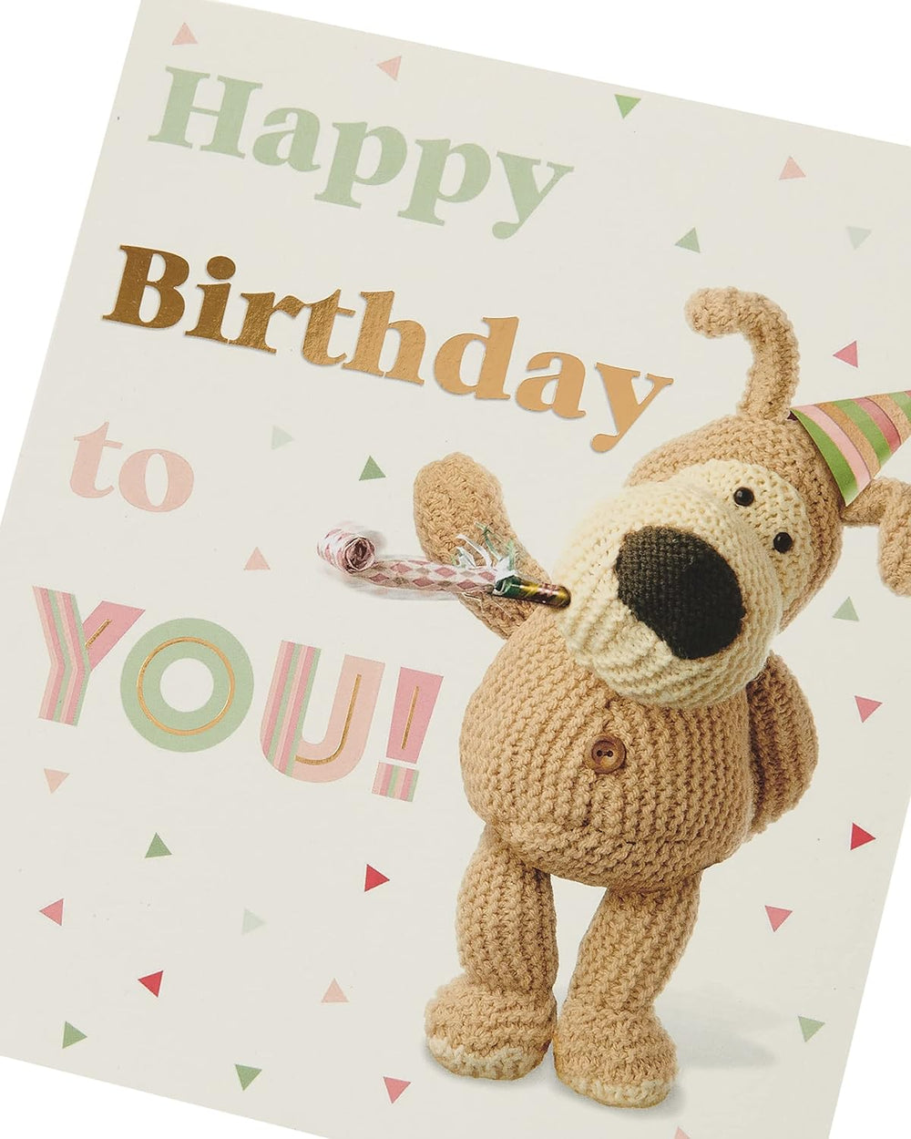 UK Greetings Boofle birthday card with gold foil lettering, featuring a charming design for celebrating special occasions