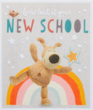 UK Greetings Boofle Good Luck at Your New School greeting card with colorful design and adorable Boofle character.
