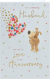 UK Greetings Boofle husband anniversary greeting card featuring cute Boofle character with floral design, perfect for celebrating love.