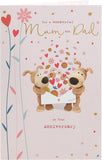 UK Greetings Boofle Mum & Dad anniversary greeting card featuring colorful floral illustrations and adorable Boofle character design.