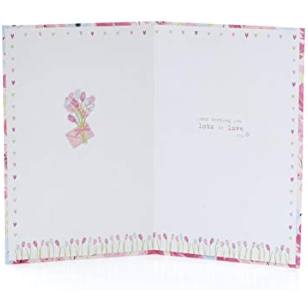 UK Greetings Boofle Mum from Both of Us Mother’s Day card featuring colorful floral design and cute Boofle character illustration.