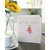 UK Greetings Boofle new baby girl greeting card for friend or couple, featuring a cute and colorful design.