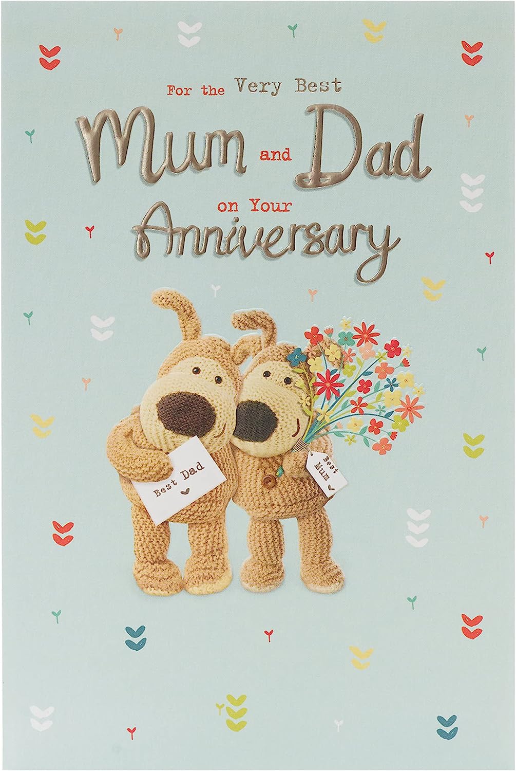 UK Greetings Boofle wedding anniversary greeting card featuring a cute illustration for parents, perfect for celebrating their special day.