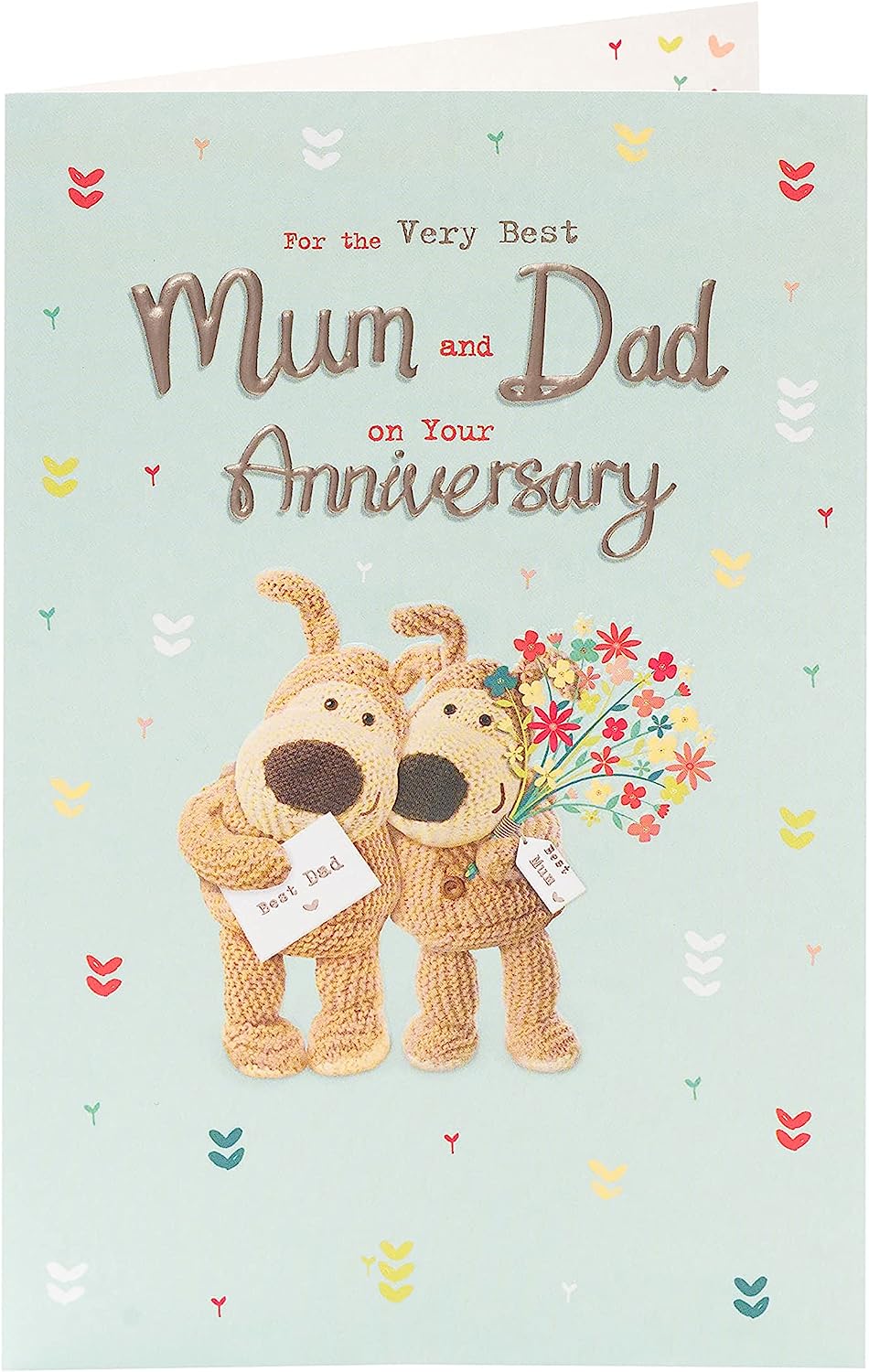 UK Greetings Boofle wedding anniversary greeting card for parents, featuring adorable Boofle character and celebratory design.
