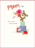 UK Greetings Boofle standing on a gift present Mother’s Day card, featuring a cute character for special occasion greeting cards.