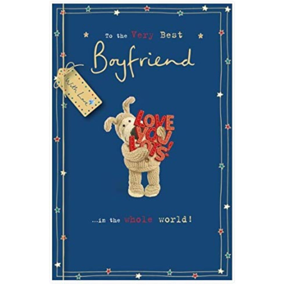 UK Greetings Boofle birthday greeting card featuring colorful illustrations and cheerful message for the best boyfriend.