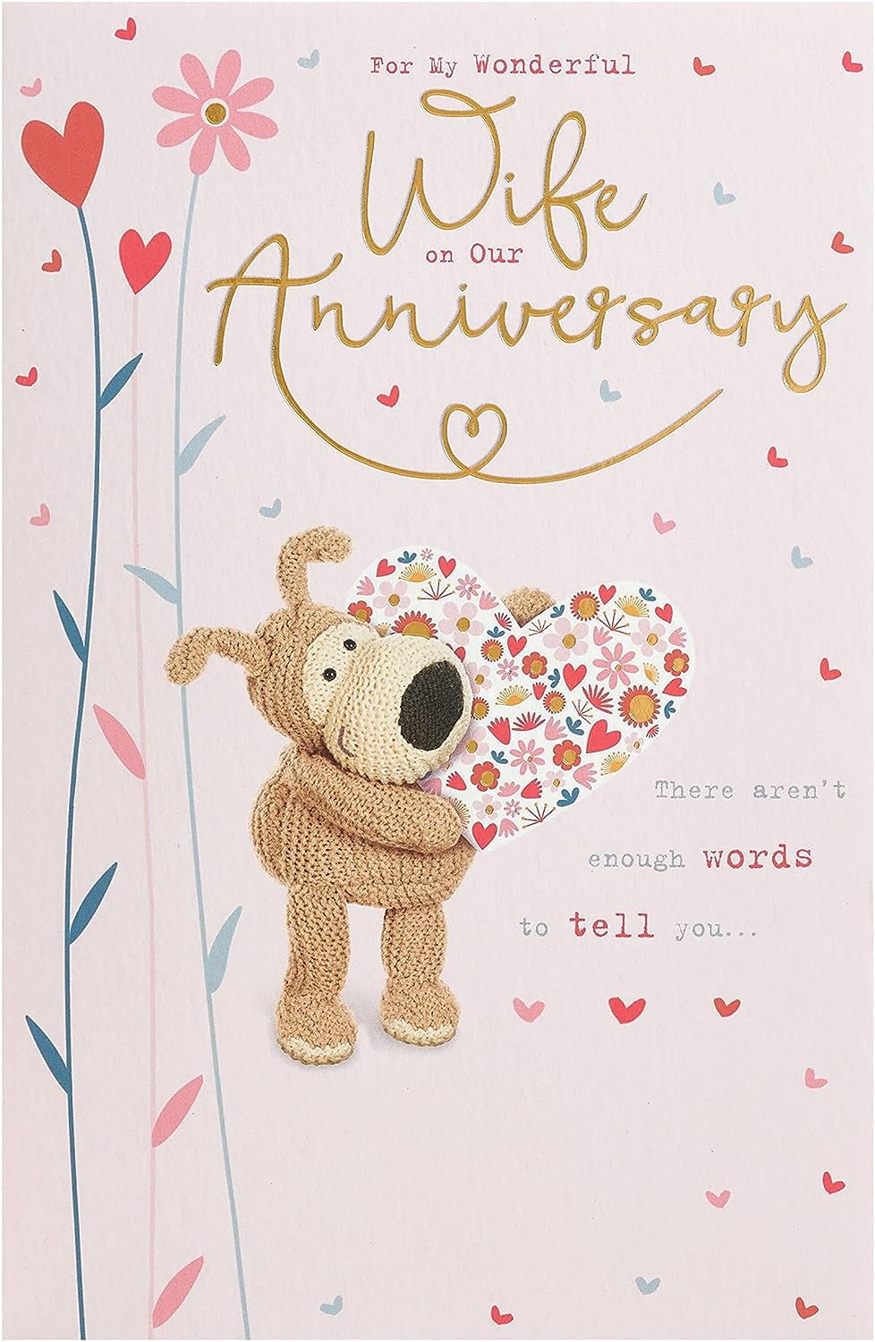 UK Greetings Boofle Wife Anniversary Card featuring colorful illustrations and heartfelt message for special occasions.