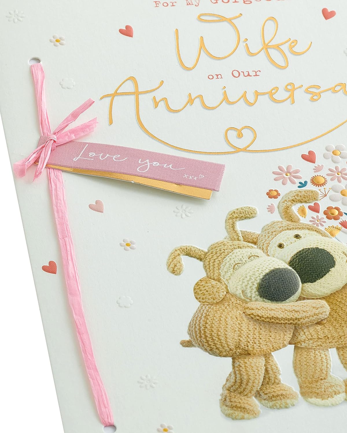 UK Greetings Boofle wife anniversary greeting card with cute design and envelope, perfect for celebrating special occasions.
