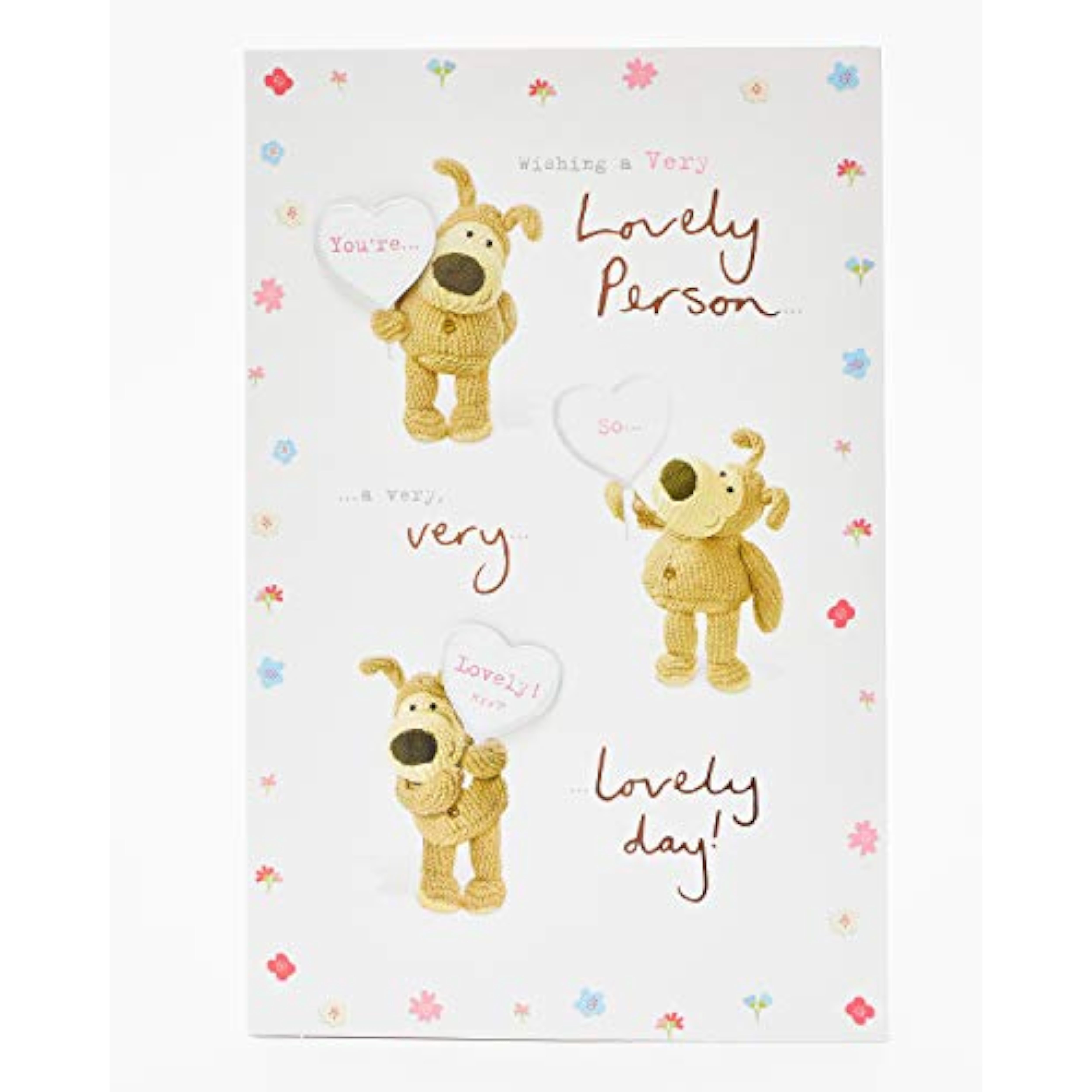UK Greetings Boofle birthday greeting card featuring colorful illustrations of Boofle and cheerful message for a lovely person.