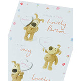 UK Greetings Boofle birthday card featuring colorful illustrations and cheerful design, perfect for wishing a lovely person a happy birthday