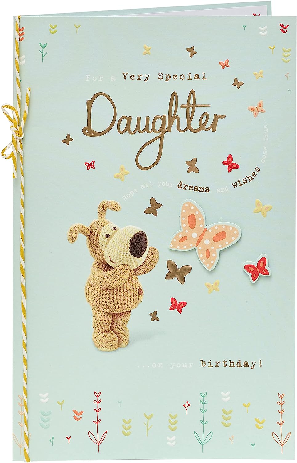UK Greetings Boofle with Butterfly daughter birthday card featuring colorful illustration and cheerful design for special occasions.