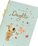 UK Greetings Boofle butterfly daughter birthday card featuring colorful floral design and adorable character illustration.
