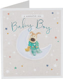 UK Greetings Boofle new baby boy greeting card with adorable Boofle character and cheerful design for celebrating a newborn.