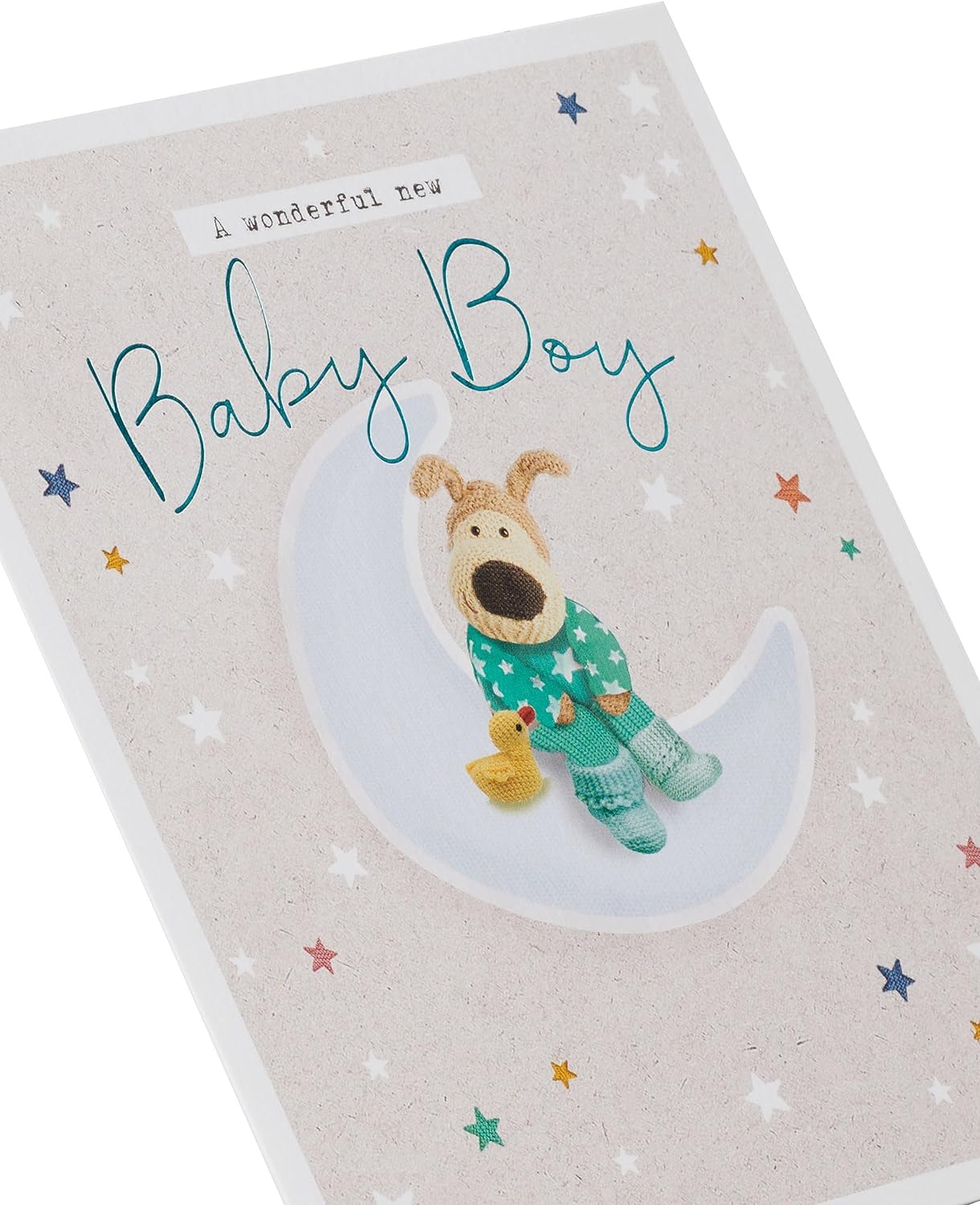 UK Greetings Boofle Wonderful New Baby Boy greeting card featuring adorable Boofle character and colorful design.