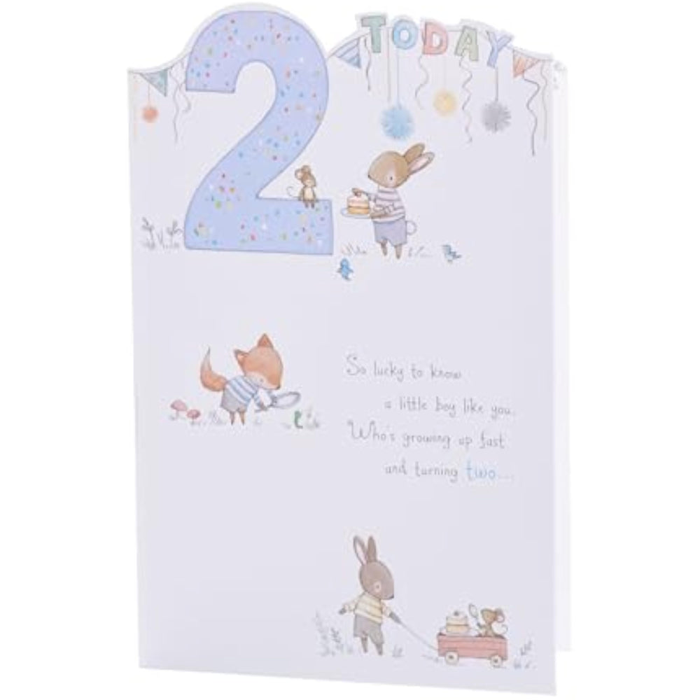 UK Greetings Boy 2nd Birthday Card with colorful illustrations and cheerful design for celebrating a young child's special day.