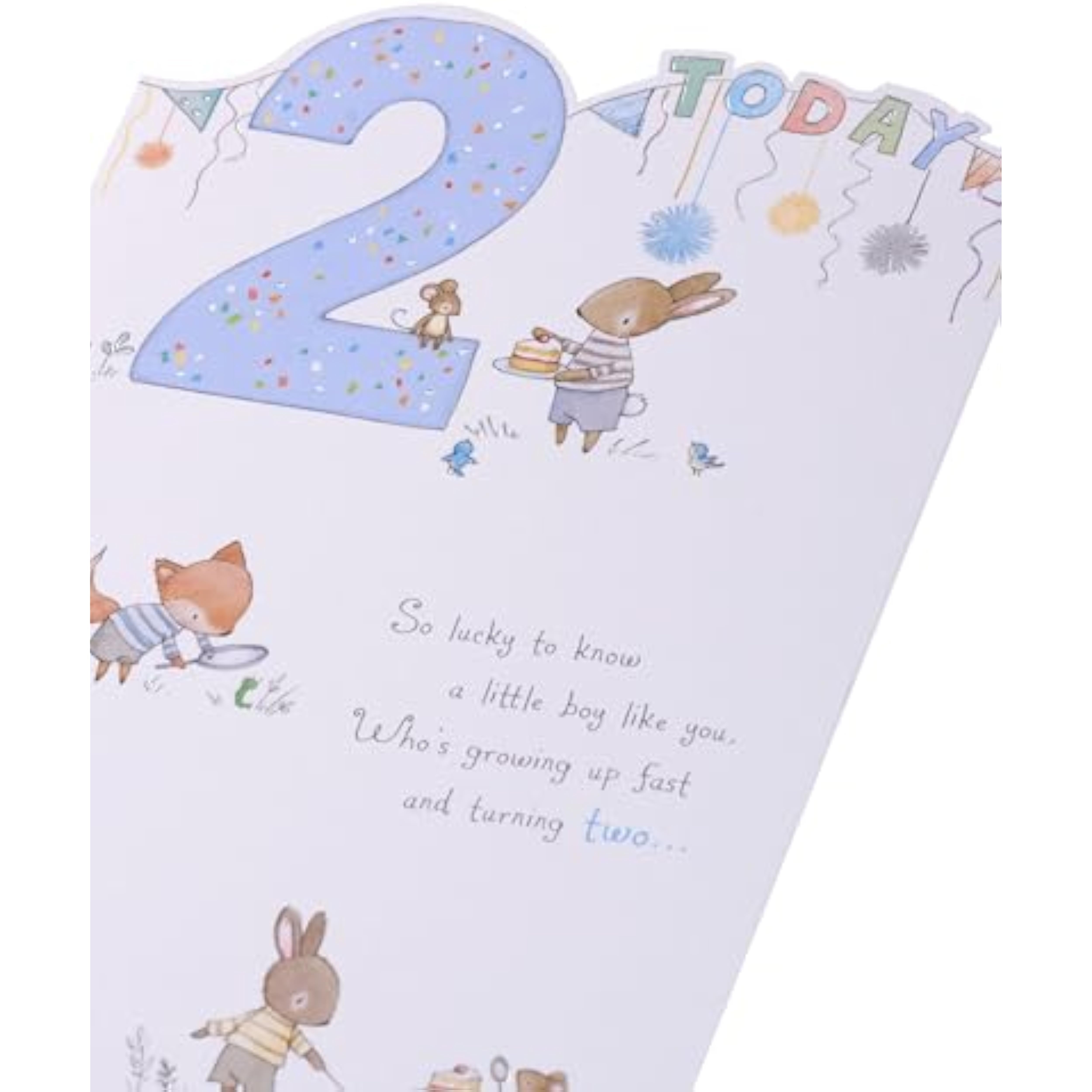 UK Greetings Boy 2nd Birthday Card, colorful greeting card featuring cheerful design for a young boy's birthday celebration.