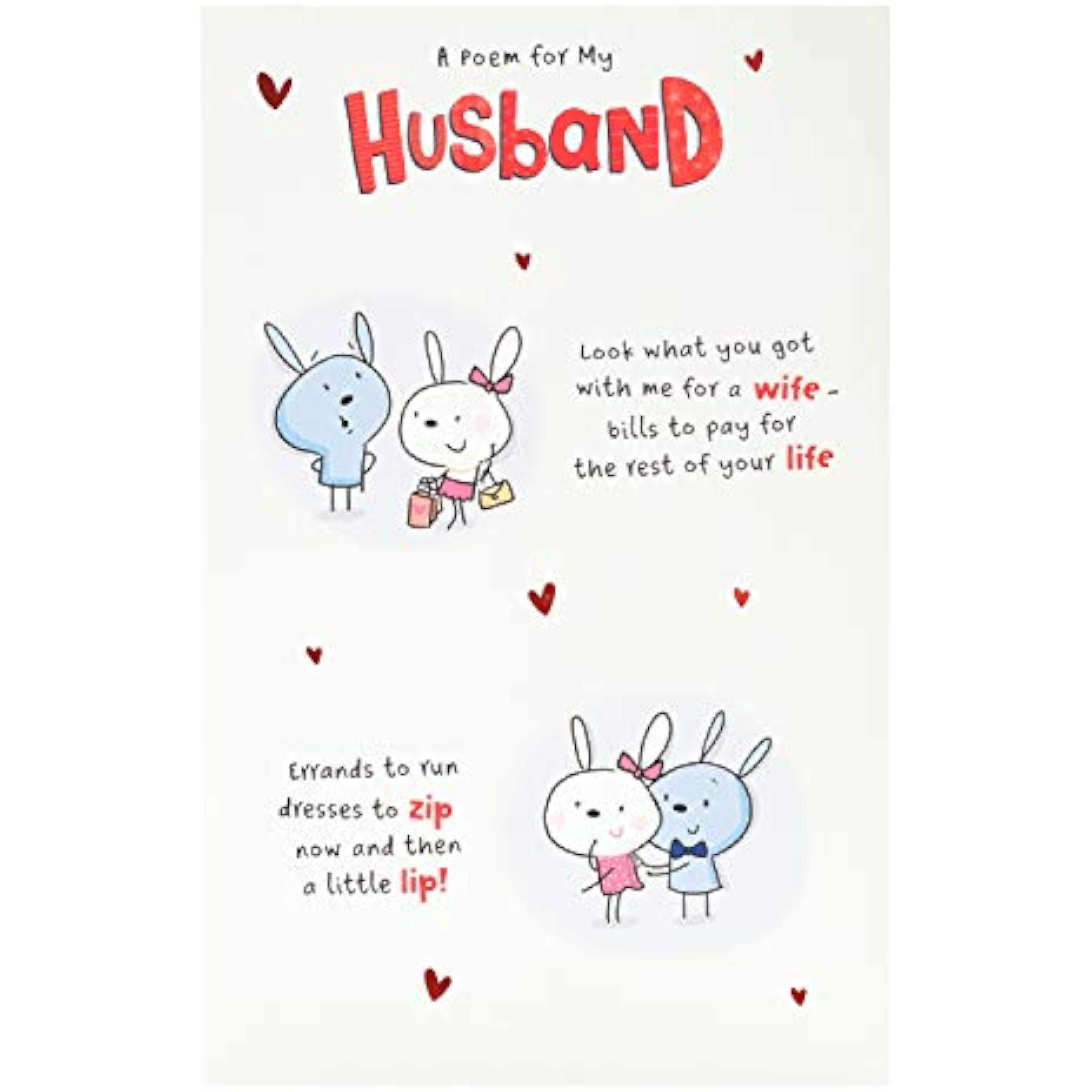 UK Greetings Bunny Husband Valentine’s Day Card with poem, featuring cute bunny illustration and heartfelt message for a loved one.