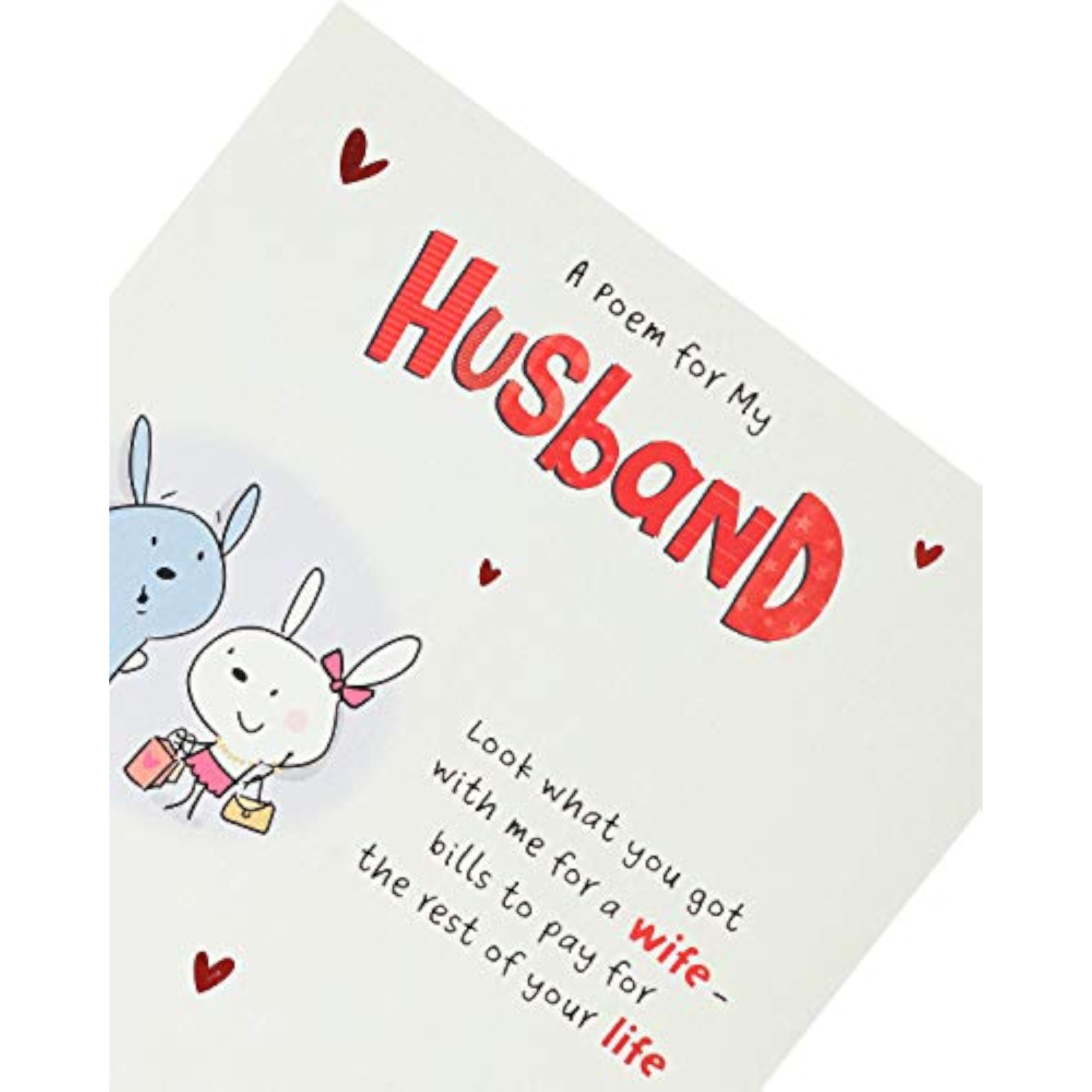 UK Greetings Bunny Husband Valentine's Day Card featuring a cute bunny illustration and heartfelt poem inside.