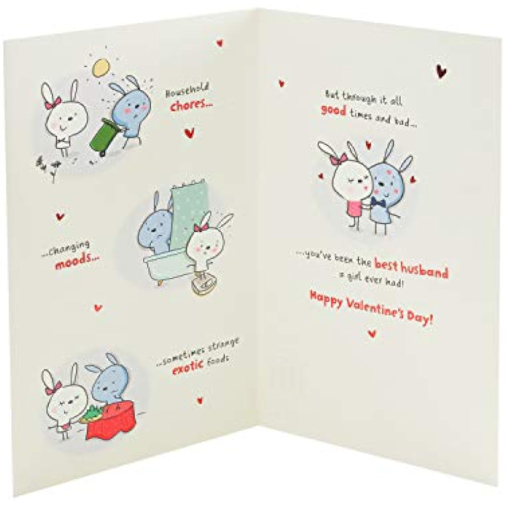 UK Greetings Bunny Husband Valentine's Day card featuring a cute bunny illustration and heartfelt poem inside.