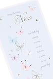 UK Greetings butterflies design niece birthday card featuring colorful butterfly illustrations on a cheerful greeting card.