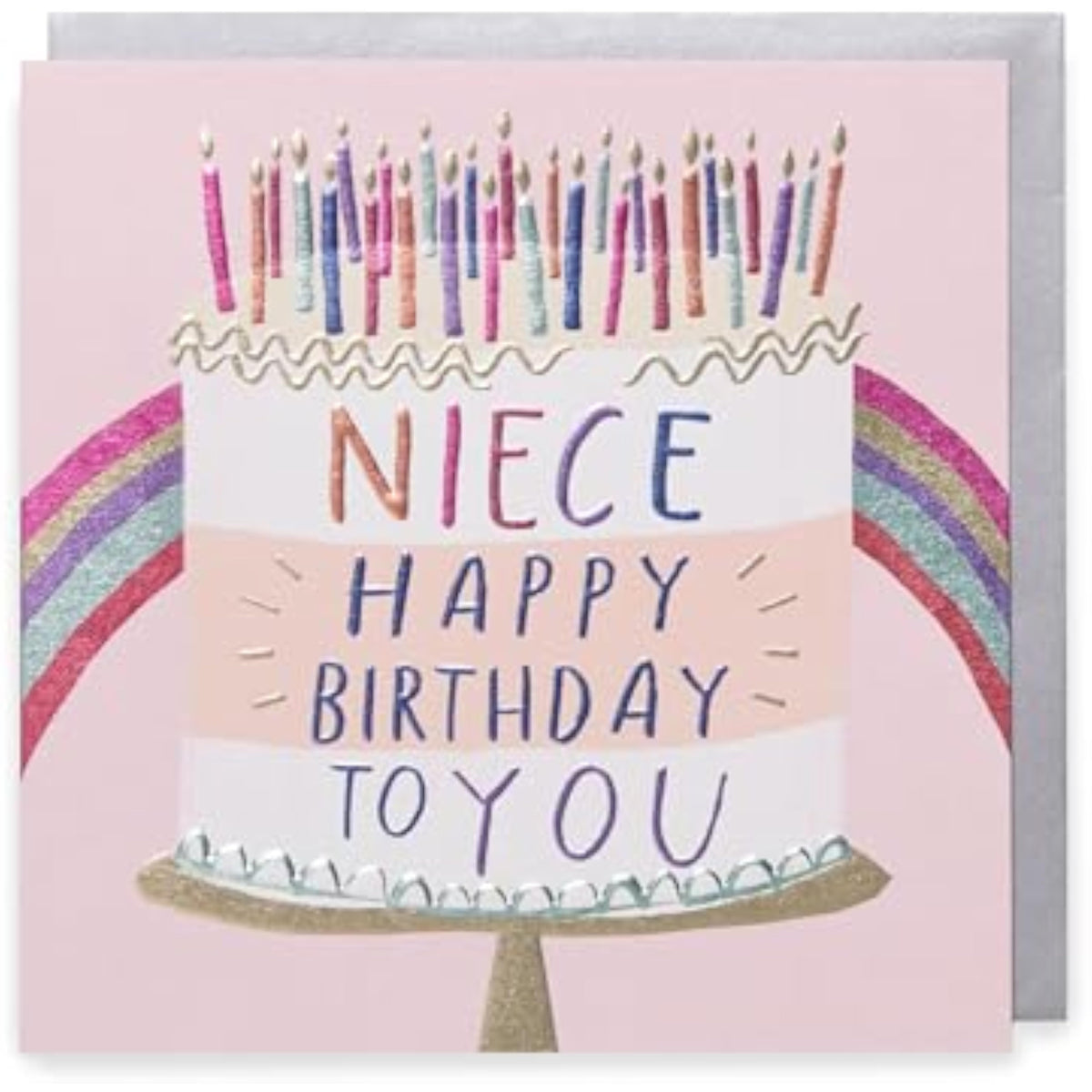 UK Greetings Cake Design Niece Birthday Card featuring colorful cake illustrations and festive birthday message.
