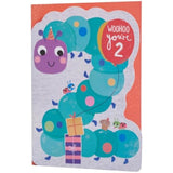 UK Greetings Caterpillar design 2nd birthday card featuring colorful caterpillar illustration and cheerful message for young children.