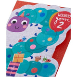 UK Greetings Caterpillar 2nd Birthday Card featuring colorful caterpillar illustration and cheerful birthday message.