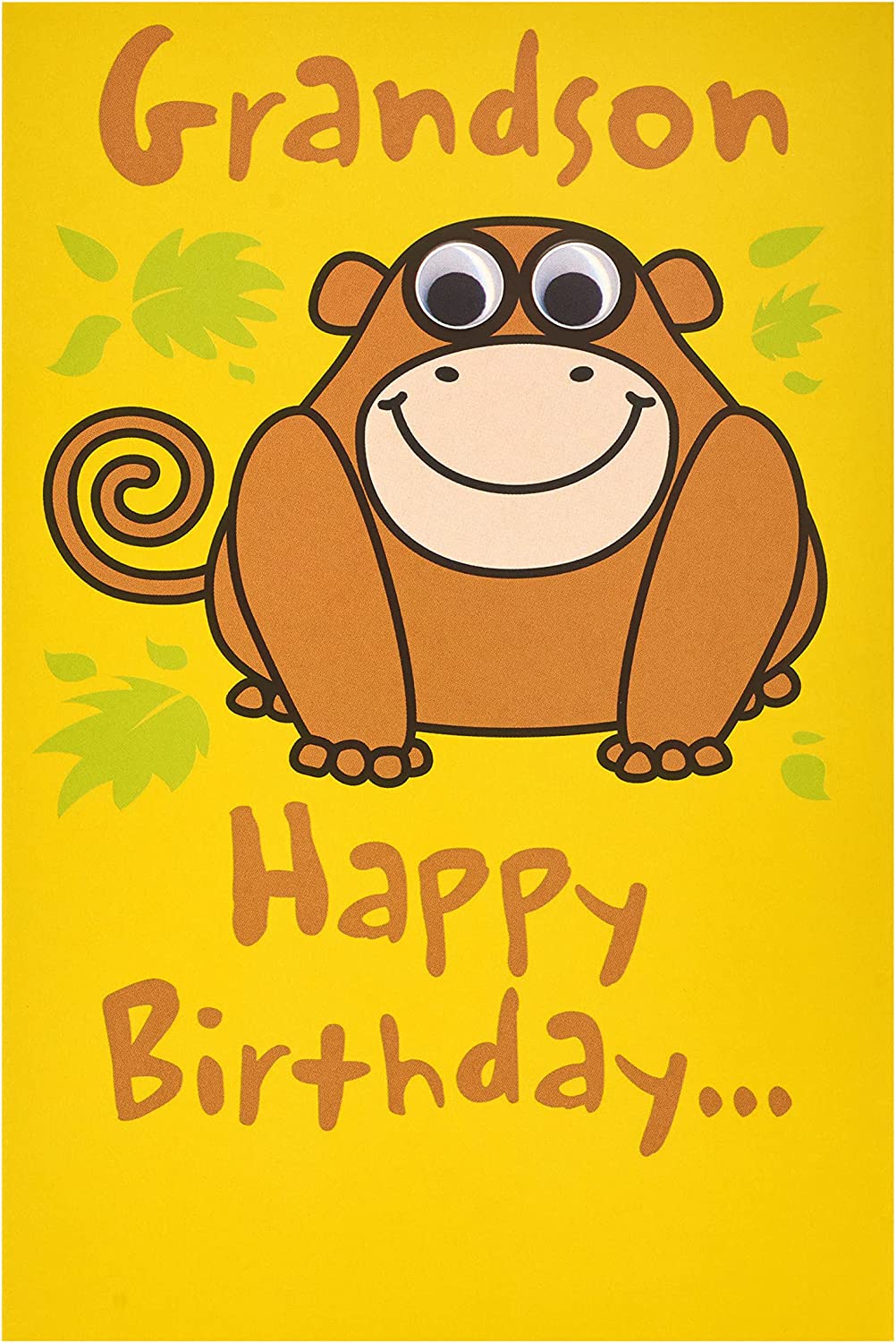 UK Greetings Cheeky Monkey Grandson Birthday Card featuring colorful cartoon monkey design and cheerful birthday message.