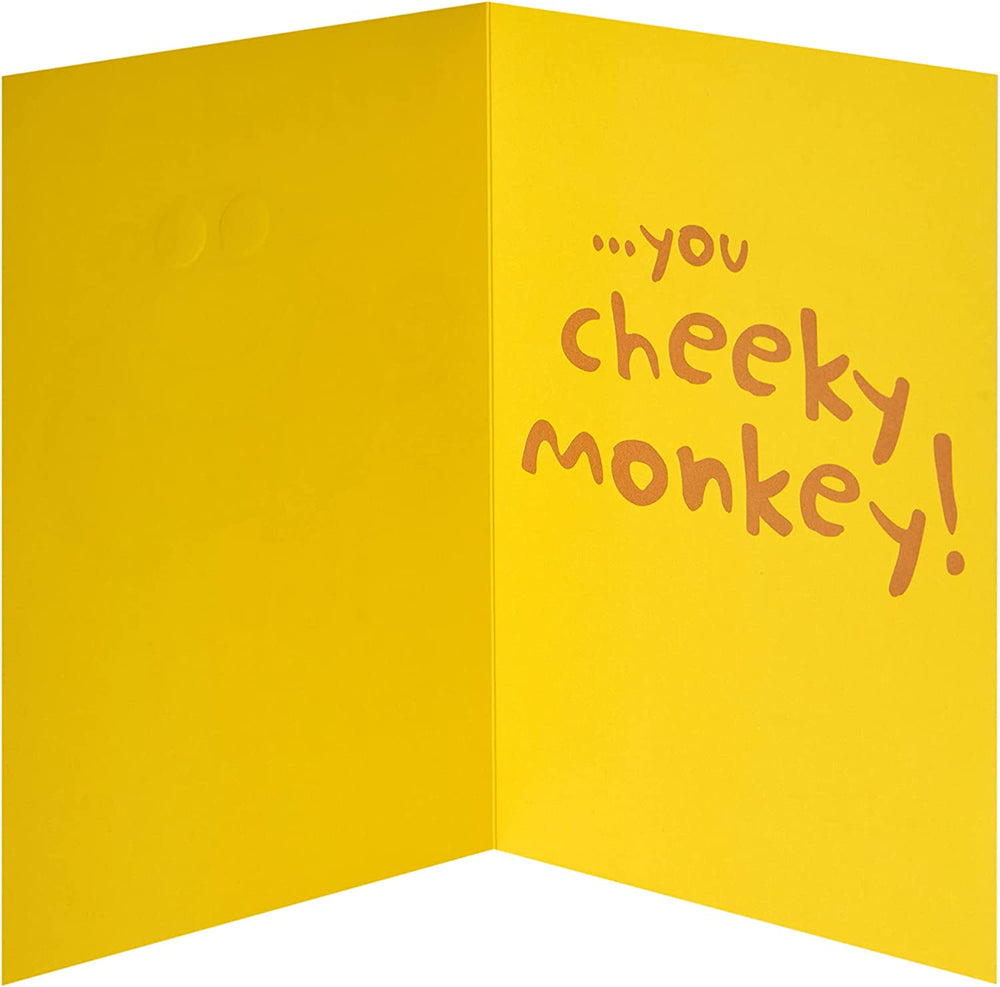 UK Greetings Cheeky Monkey Grandson Birthday Card featuring playful monkey design and colorful illustrations for a special occasion.