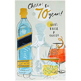 UK Greetings Cheers to 70 Years greeting card with a celebratory design, featuring glasses raised in a toast for special occasions.